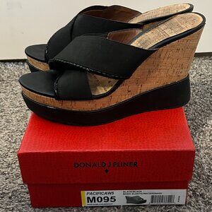 Donald J Pliner Pacifica Black Basic Elastic Watersnake Wedge Mule, Black, 10M